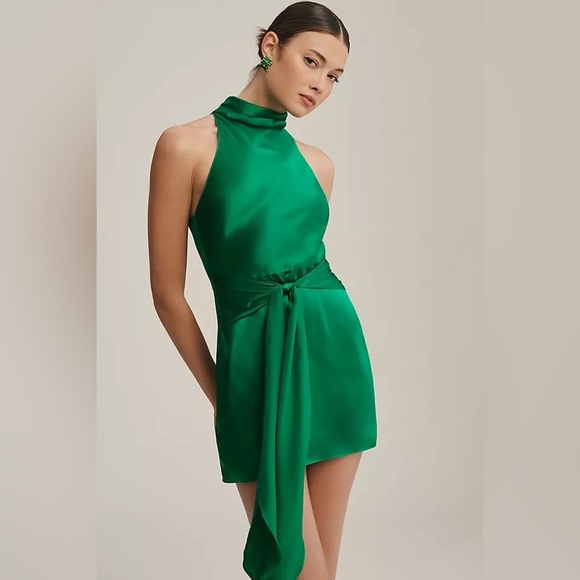 Amanda Uprichard Dresses & Skirts - Amanda Uprichard Sandrine Mini Dress in Dark Emerald Green 100% Silk Tie Waist